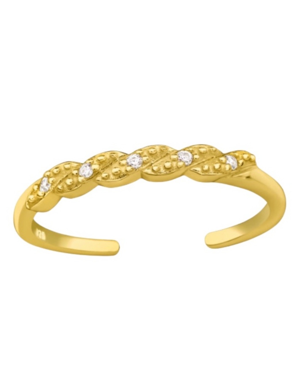 14K Gold Vermeil Twisted Crystal Adjustable Toe Ring